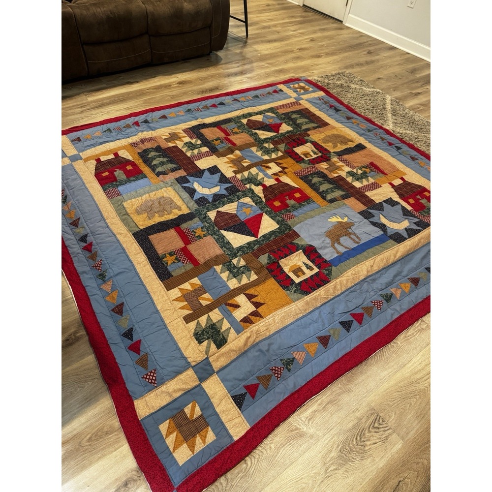 Vtg Pem America Patchwork Quilt Americana‎ Cabin Country Cottage 2 Shams KING Sz